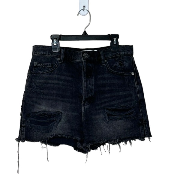 Garage Denim black distressed buttoned fringe shorts size 27 - Picture 10 of 10